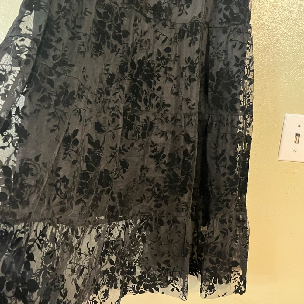 Gibson look Burnout Velvet Tired Goth Whimsical Lace Skirt Lined Midi L - Picture 3 of 13